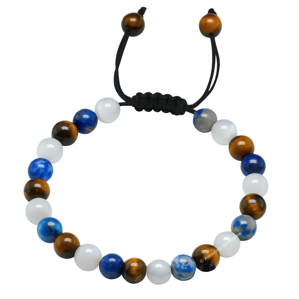 Amazing Gemstone Gemini Bracelet Women - Crystal Bracelet of Lapis Lazuli, White Moonstone and Tiger Eye Birthstone - Bracelets for Women Men Healing Calming Anxiety Stress Relief Gifts (Adjustable)