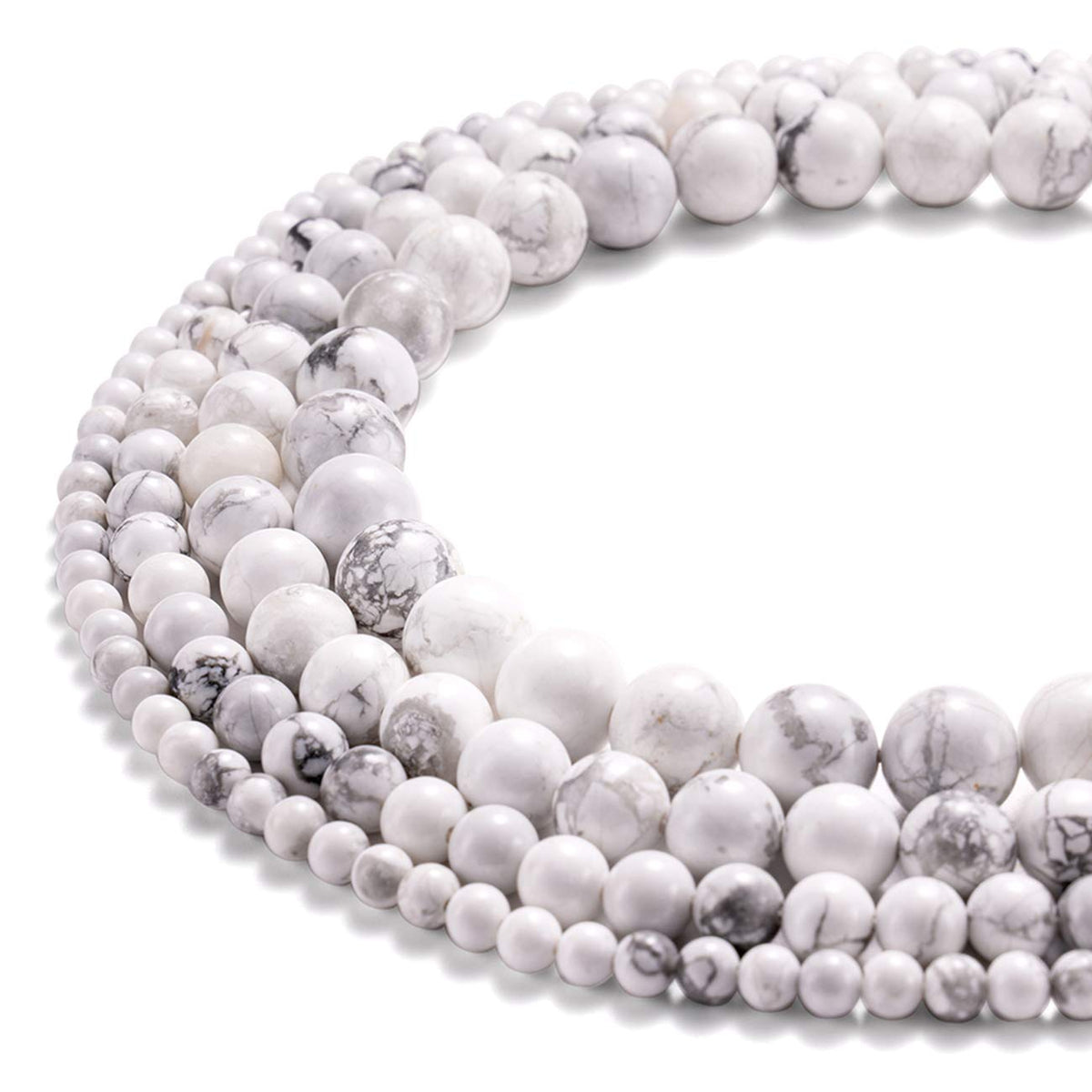 BEADIA Natural White Howlite Stone Round Loose Semi Gemstone Beads for Jewelry Making 6MM 61PCS