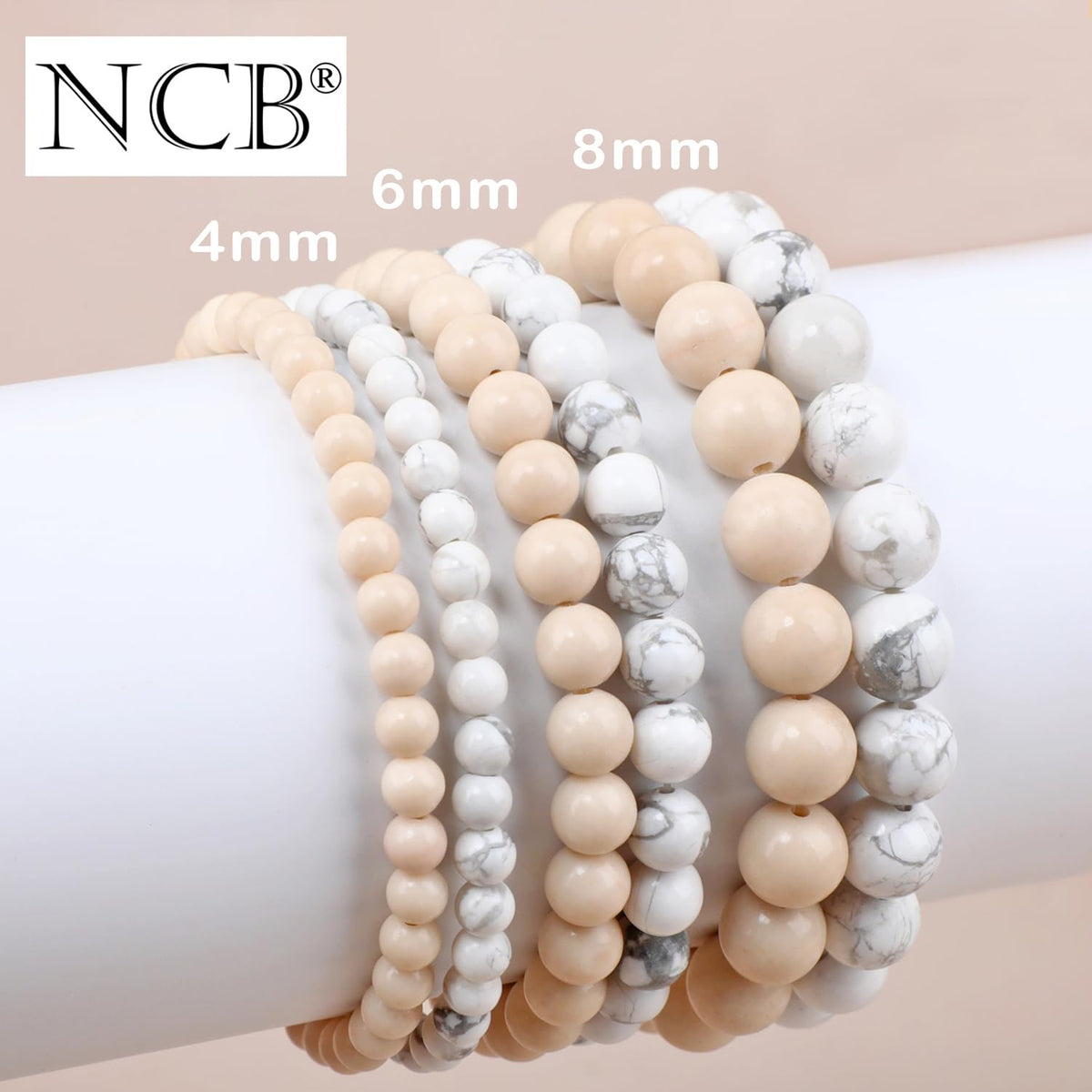 NCB 2-Piece 8mm Natural Crystal Gemstone Stretch Bracelets – ﻿Howlite, White Fossil Jasper Handmade Reiki Energy Healing Jewelry for Meditation,Yoga, Unisex