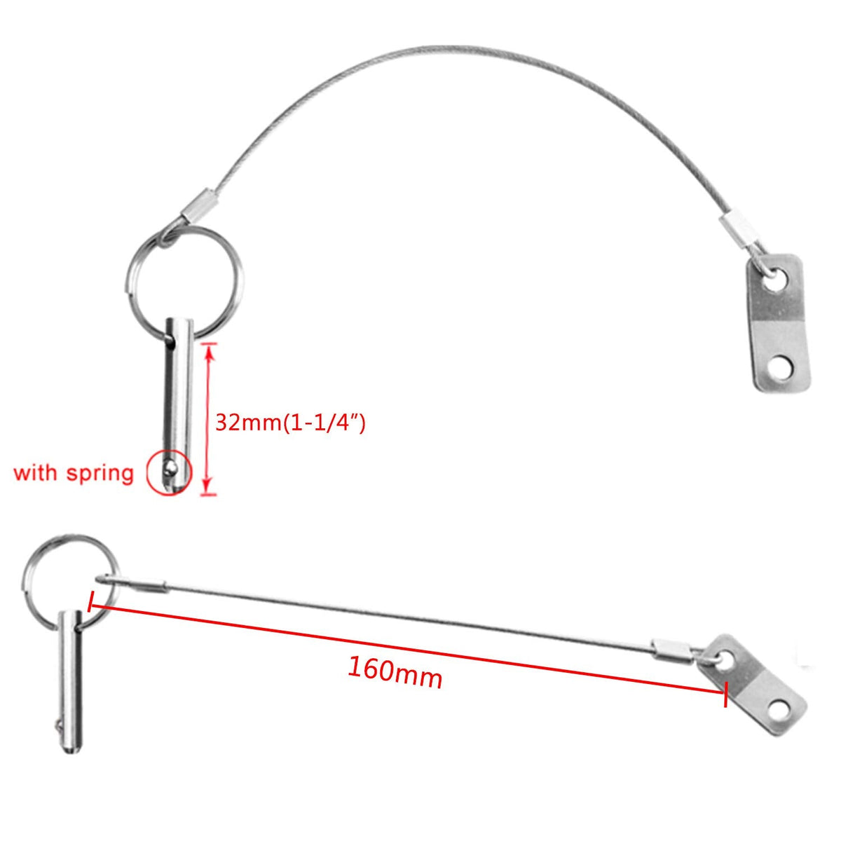 4PIECES of Marine Grade Hardware, Bimini Top Pin, Quick Release Pin 1/4" Diameter w/Lanyard Prevents Loss, All 316 Stainless Steel with Free Screws