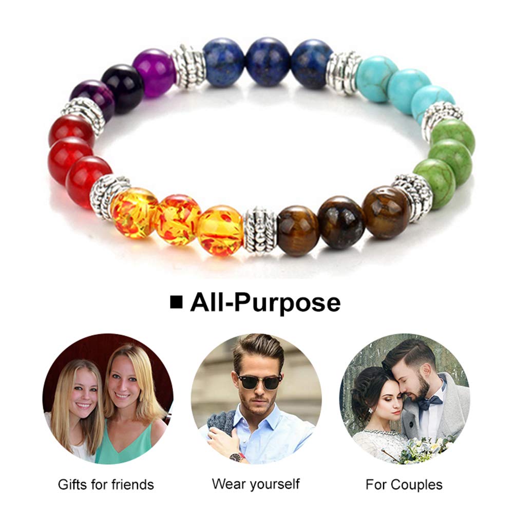 Black Lava Stone 7 Chakra Bracelets 6pcs mix 8mm Yinyang Rock Bead Elastic Natural Stones Gemstones Oil Diffuser Yoga Menditation Beads Bracelets for Men Women Jewelry (6pcs Lava Stone Bracelet)