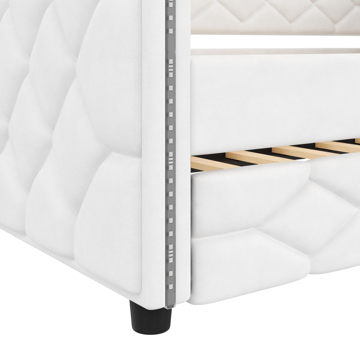 Merax Full XL Upholstered Daybed with Trundle, Modern PU Leather Sofa Bed Frame with Pull-Out Bed, Tufted Daybed Couch for Living Room Guest Room, No Box Spring Needed, White