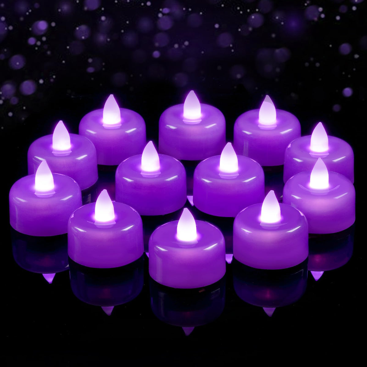 Amagic 24 Pack Purple Flameless LED Tea Lights Candles Battery Operated, Electric Fake Tealight Candles for Party, Wedding, Table Centerpiece, Home Decor, Mardi Gras, Halloween, Christmas, Proposal