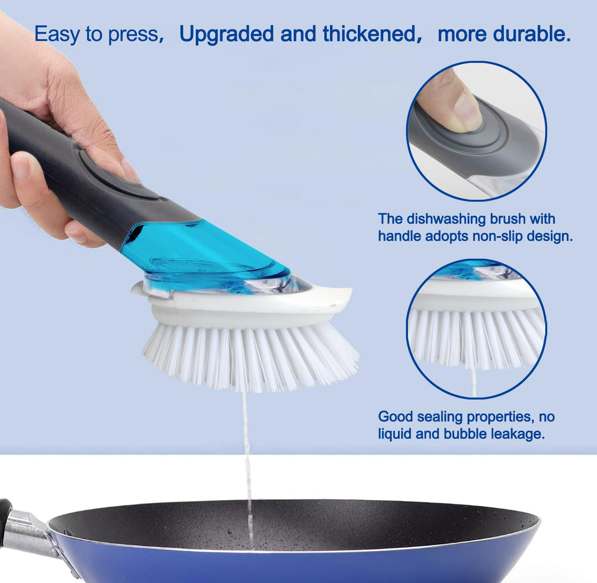 CELOX Dish Brush with Soap Dispenser for Cleaning Pots, Dishes, Bowls, Gray
