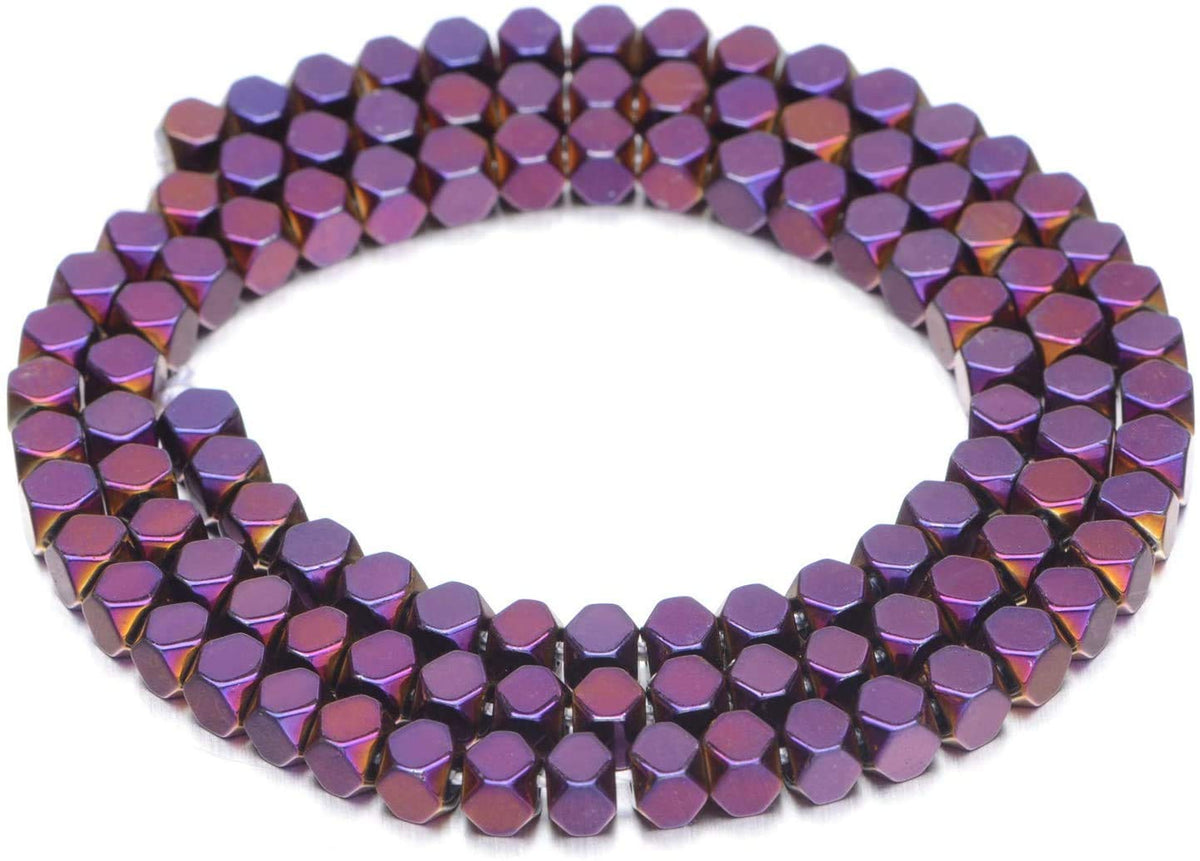 AD Beads Natural Hematite Gemstone Faceted Square Cube Loose Beads 16" (6x6mm, Metallic Purple)