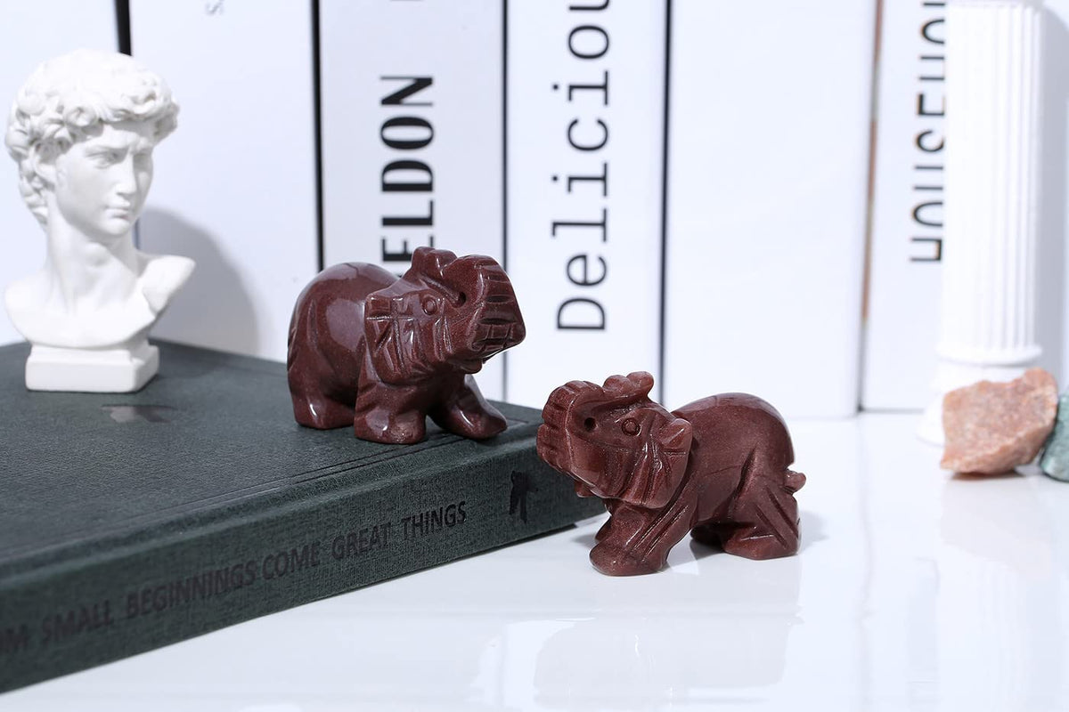 2" Strawberry Quartz Elephant Decor Cute Polished Natural Stone Hand Carved Pink Healing Crystal Sculpture Statue Figurines Gemstone Hippie Home Room Office Desk Decoration Gifts for Women Men