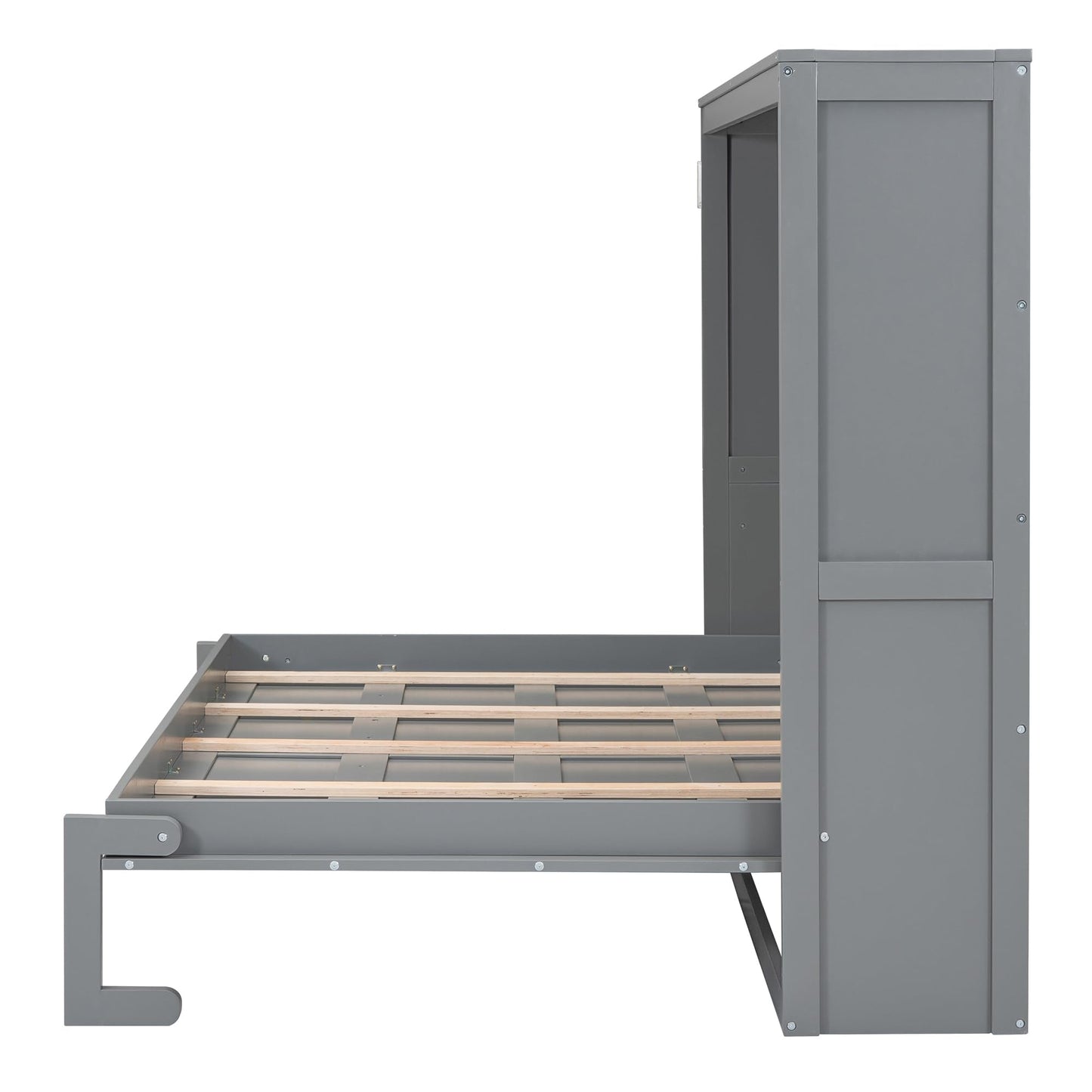 Merax Modern Farmhouse Solid Wood Murphy Cabinet Bed, Queen Foldable Wall Bed Frame, No Box Spring Needed/Space Saving, Gray