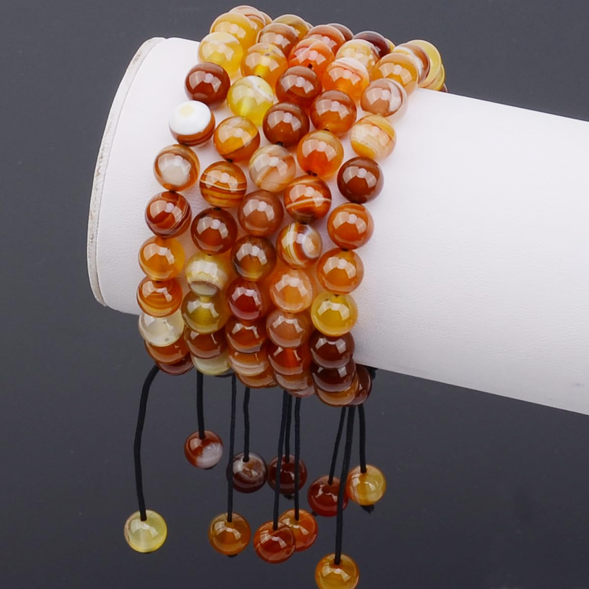 MASSIVE BEADS Amber Agate 6mm Braided Macrame Bracelet Healing (Amber Agate, 6mm)