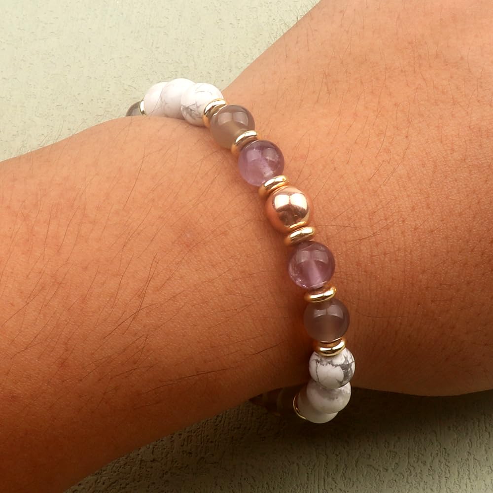 KSQS Healing Stone Bead Bracelet for Women, Natural Gemstones Balance Protection Bracelet, Spiritual Crystal Beads Bracelet Anxiety Relief with Meaning Card(#15)