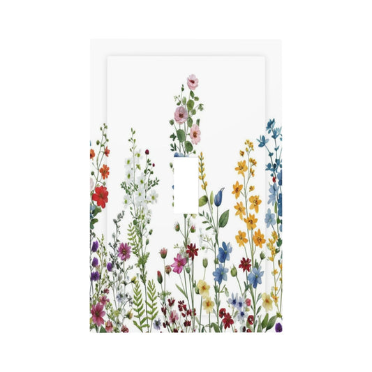 Wpshijia Light Switch Cover Plate Colorful Wildflowers Plants Flowers on White Background 1 Gang Switch Plate Covers Single Toggle Wall Plates Decorative Electrical Faceplate for Bathroom Home Decor