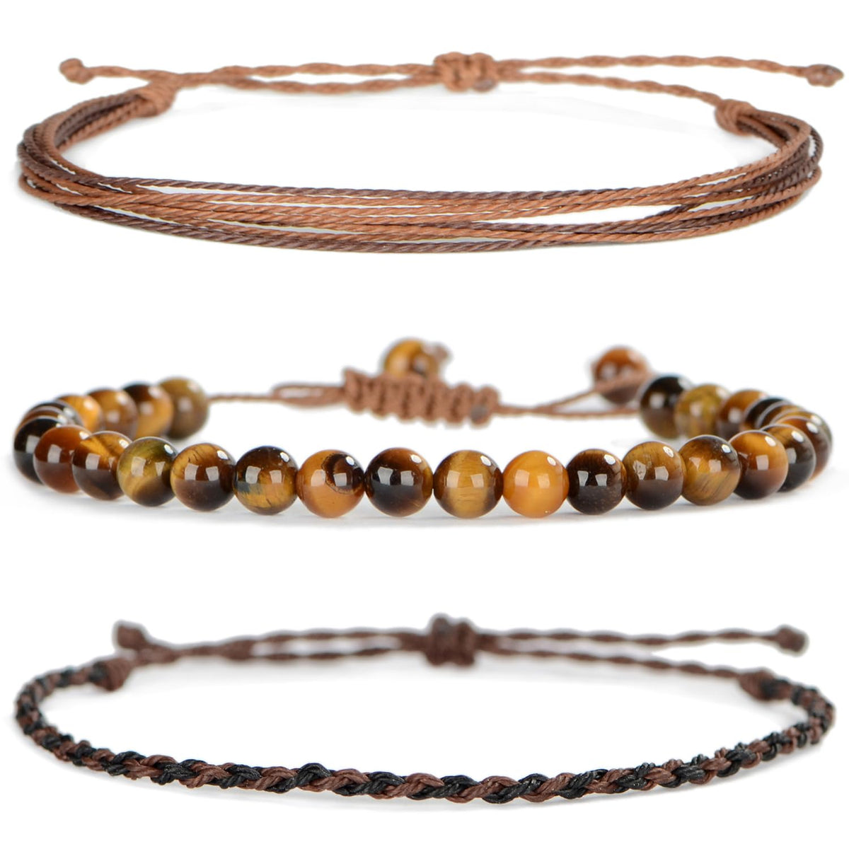 QOGIR Handmade Healing Bracelet,6mm Natural Yellow Tiger Gem Stone Beads Adjustable Bracelet, Courage and Confidence Bracelet