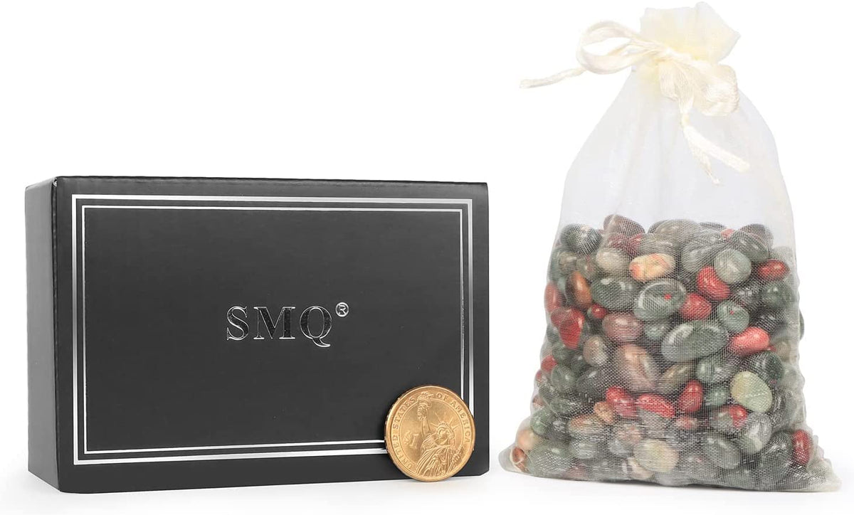 SMQ African Blood Stone Crystal Tumbled Chips Stone,Natural Gemstones Crushed Irregular Polished Healing Crystal Stones for Jewelry Making Home Flower Pot Fish Tank Decoration,1 lb