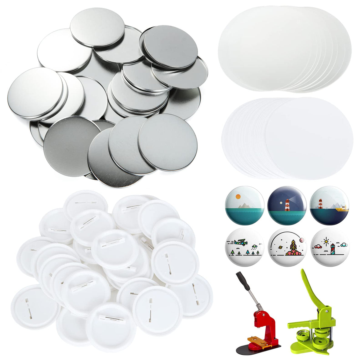 YAYODS 400 Pieces Button Maker Supplies 58mm/2.25 inch Round Badge Button Parts for Button Maker Machine, Includes Blank Pin Back Cover, Metal Cover, Clear Film, Blank Paper