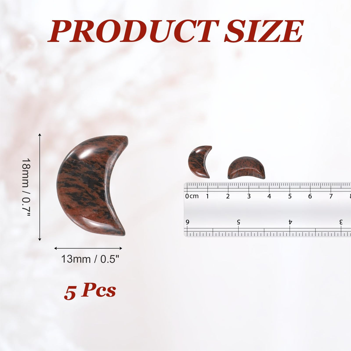 MECCANIXITY 5 Pcs Moon Crystal Worry Stone, 0.5 Inch Length Natural Mahogany Obsidian Moon Gemstone Bulk, Carved Pocket Stones for Meditation Balancing Pendant Decor