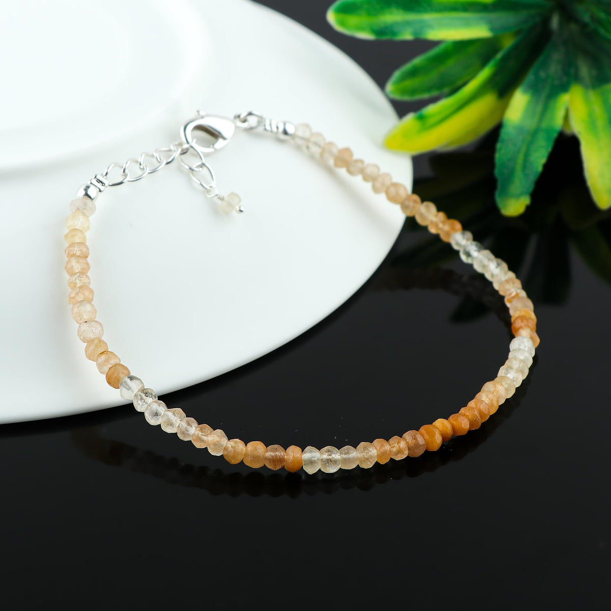 CRYSTALINES Natural Moonstone Dainty Bracelets, Shaded Gemstones Beads, June Birthstone, Chakra Healing Crystals, Handmade Bracelet, Women Jewelry, Silver Chain, A Grade, 8"