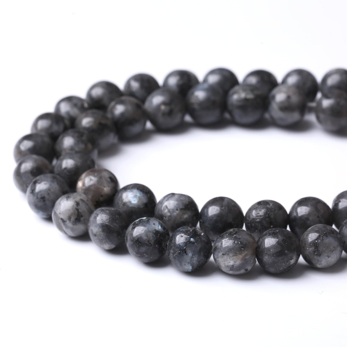 8MM Black Larvikite Round Loose Beads Natural Gem Beads Crystal Energy Stone Beads for Jewelry Making DIY Bracelet Necklace