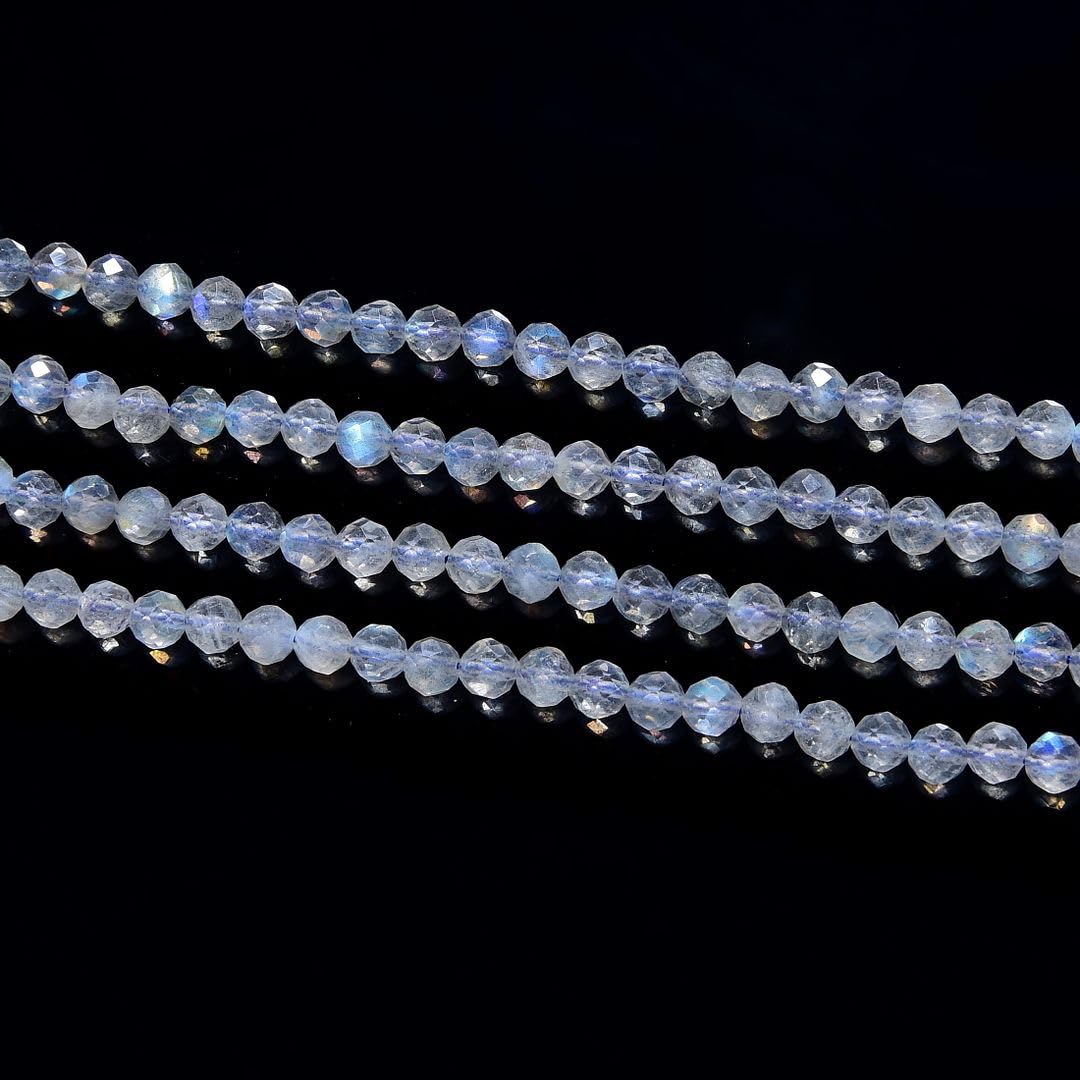 Adabele 30 Inch Natural Flashy Labradorite Healing Gemstone 4mm (0.16 Inch) Tiny Small Faceted Round Loose Beads Stone Spacer (170-190pcs) for Craft Jewelry Making GK4-5