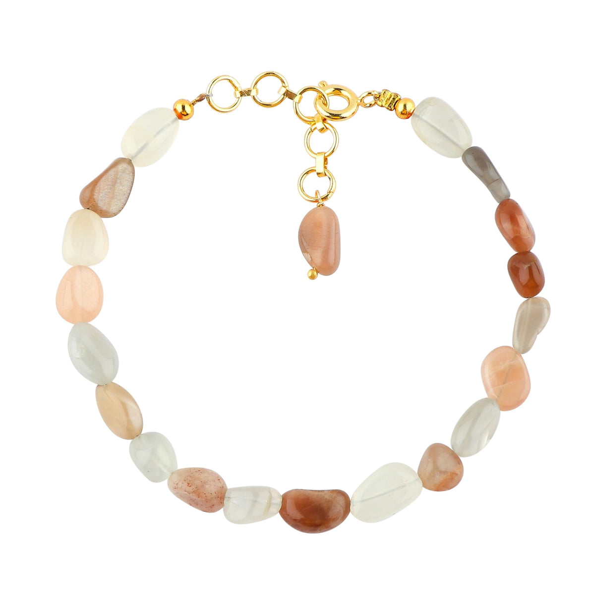TGH Handmade Multi Moonstone Nuggets Bracelet – Enhances Intuition & Emotional Balance – 14k Gold Plated – Boho Luxe Adjustable Bracelet – 8 Inch – Christmas Gift