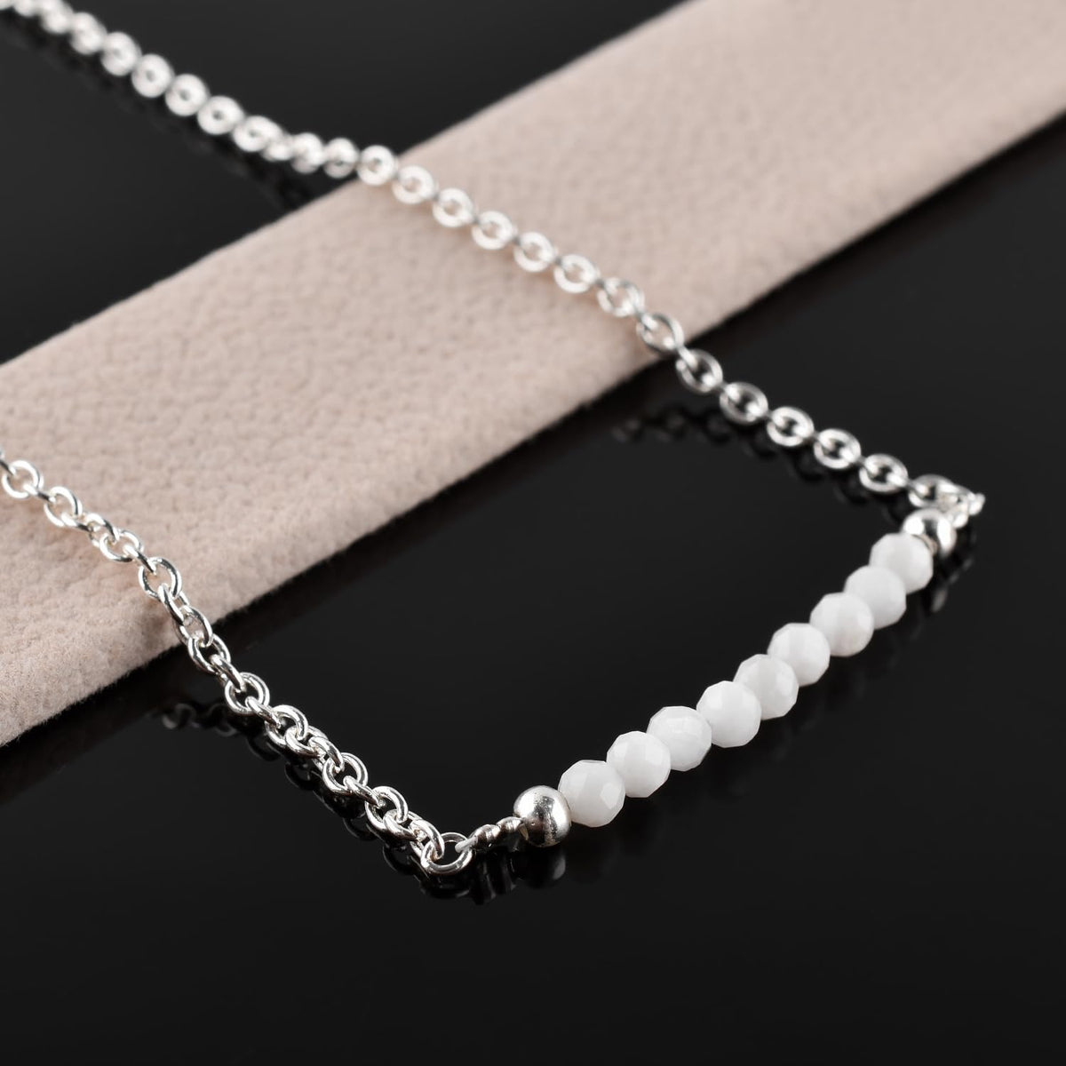 YANARA White Opal Ankle Bracelets for Women Natural October Birthstone Beaded Jewelry, Dainty Gemstones Anklets 9"+1.25" inch Silver Plated Adjustable Chain, Chakra Healing Crystals