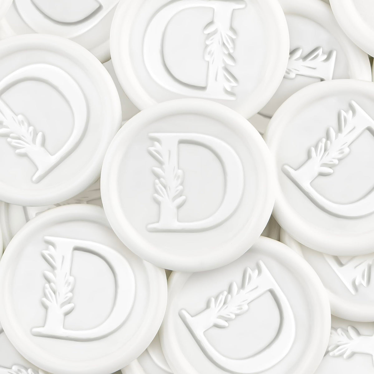 50Pcs White Wax Seal Stickers Handmade Vintage Botanical Leaves Adhesive Letter Wax Stickers for Wedding Party Invitations, Envelope, Gift Wrap, Christmas(Initial D, White)