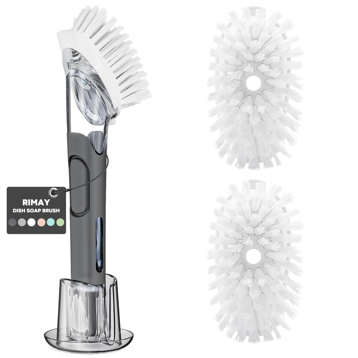 Soap Dispensing Replacement Dish Brush Storage Set with 2 PCS Brush Refills & Holder - RIMAY Dispenser Scrub Cleaning Scrubber Kitchen Dishwashing Dish Wand Handle for Dishes/Pans/Pots/Sink(Black)