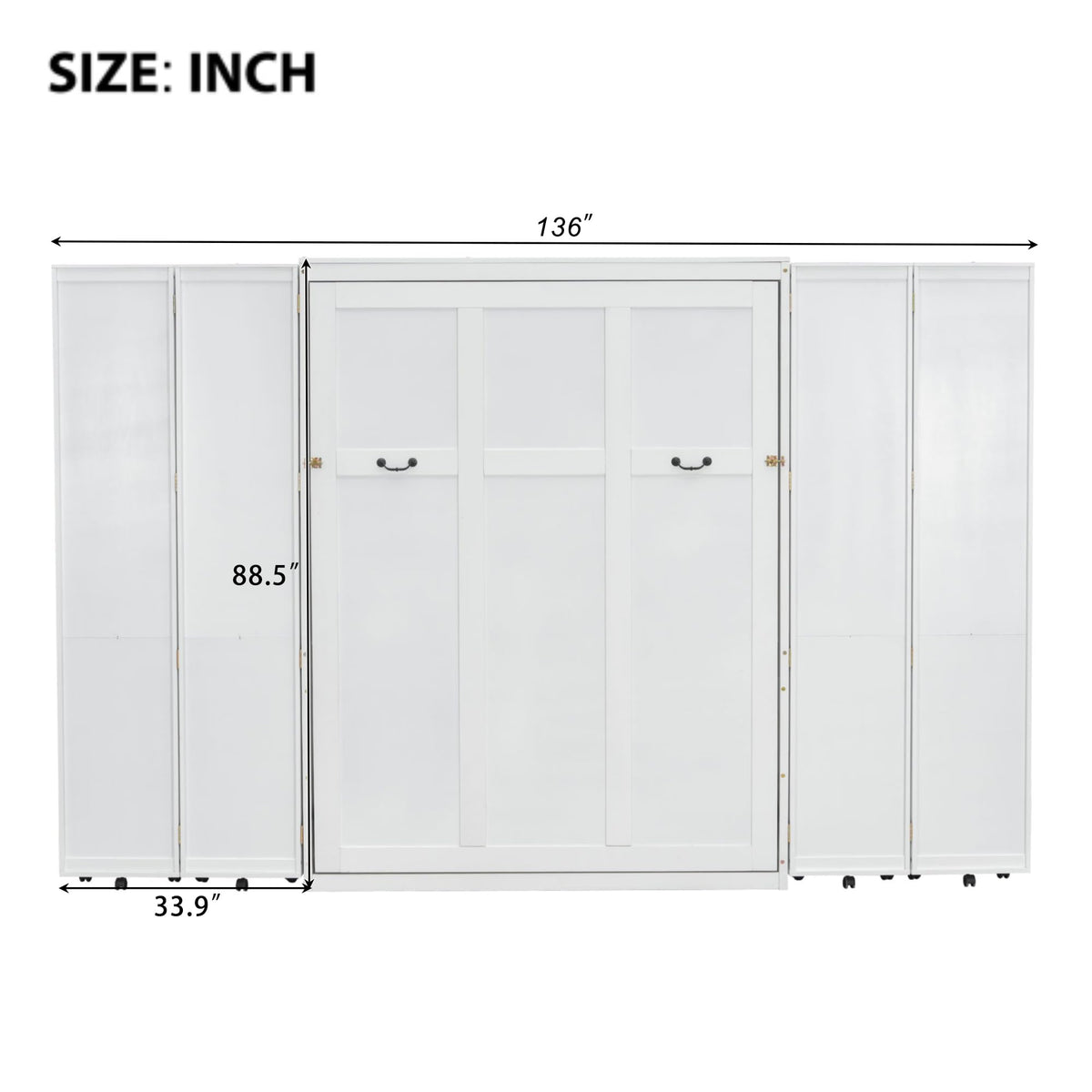 Merax Queen Size Murphy Bed with with 5-Tier Storage Shelves, Wooden Wall Bed Cabinet with Storage Doors, Foldable Platform Bedframe with Hydraulic Lift System for Guest Room and Bedroom