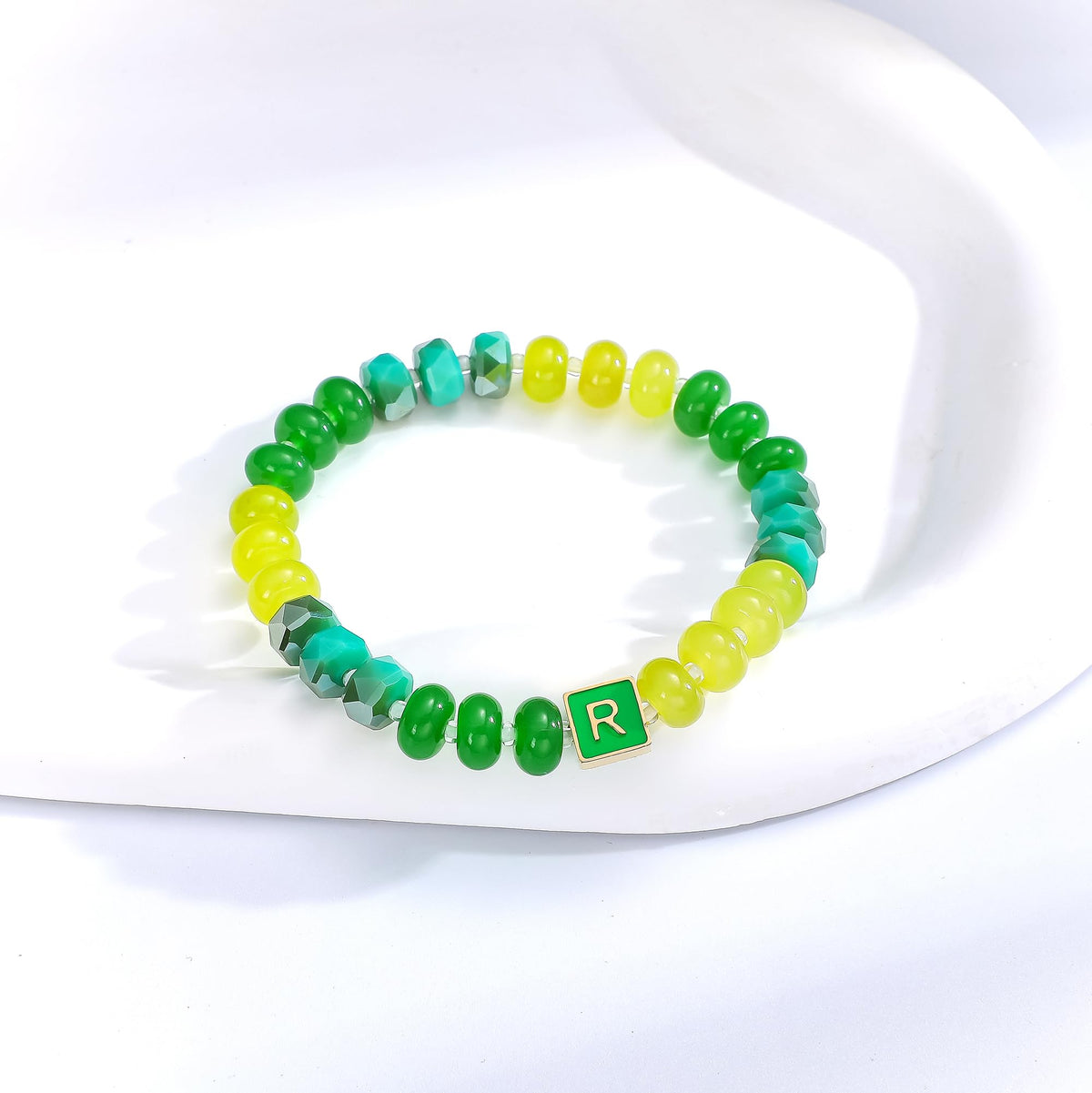 SLYAIH Colorful Beaded Initial Bracelets for Women Boho Crystal Beaded Elastic Stretch Bracelet A-Z Letter Bracelet Handmade Jewelry Gifts for Women