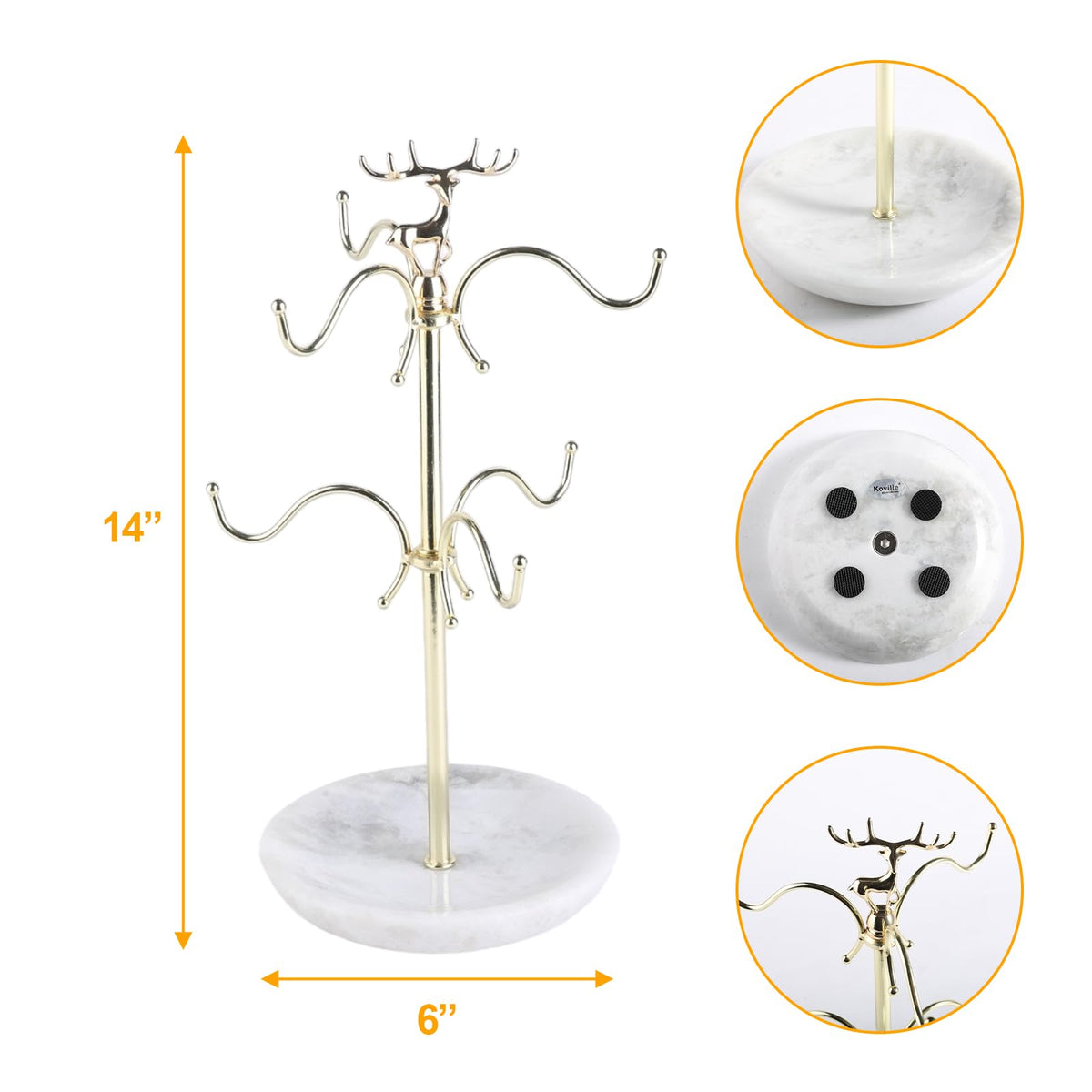 BCS Mug Holder with Marble Base - 6 Hooks Mug Rack Coffee Cup Storage Tree Jewelry Display Stand Holder for Countertop