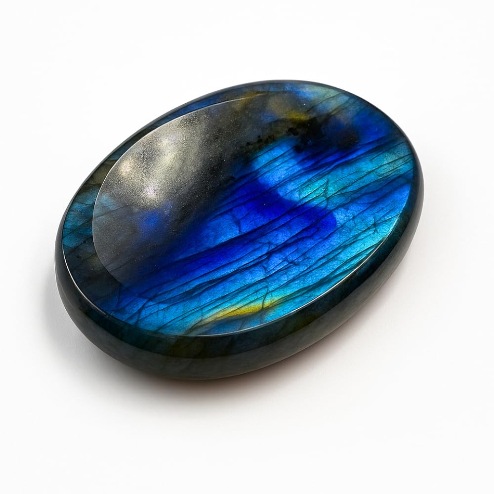 Anaya Agate Labradorite Worry Stone 35-40mm – Healing Thumb Crystal for Anxiety & Stress Relief – Palm Meditation Stone with Velvet Pouch Christmas Gift for Men & Women