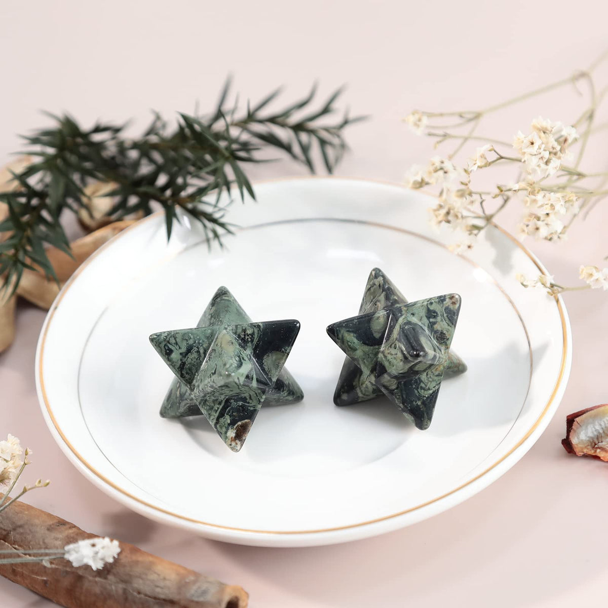 Loveliome Natural Kambaba Jasper Merkaba Crystal Protection Sacred Meditation Energy Generator Healing Chakra Six-Pointed Star 1 Inch