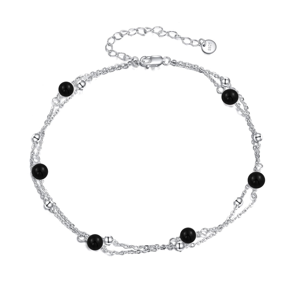 CRMAD Black Onyx Bracelet for Women Sterling Silver Beach Jewelry Gift for Women (black onyx, bracelet 7+2'')