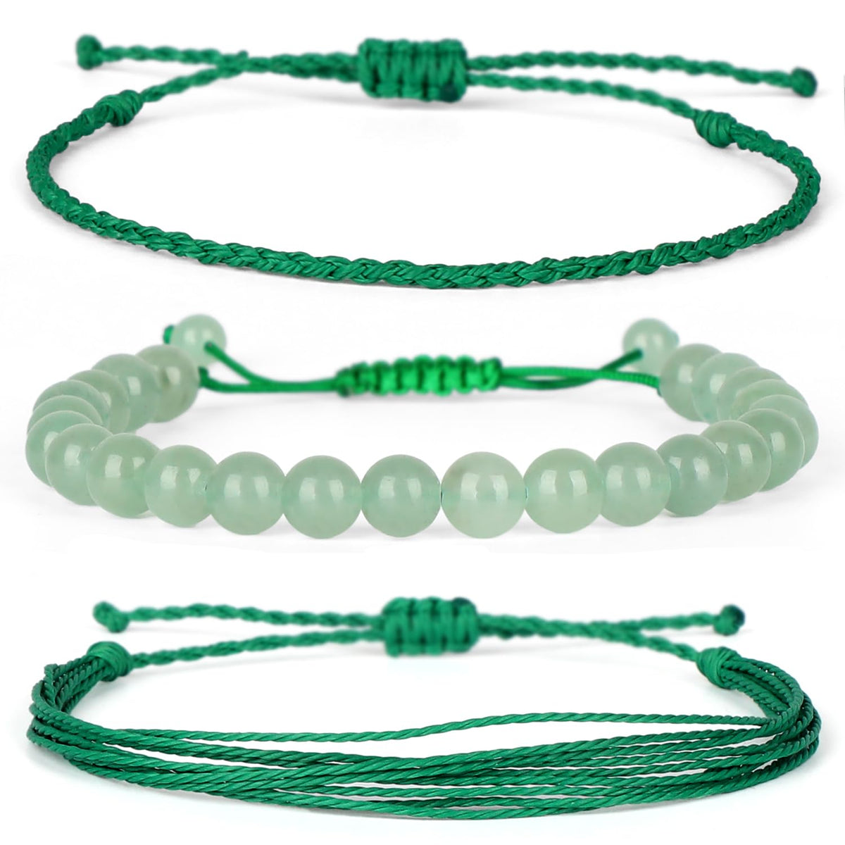 QOGIR Handmade Healing Stones Bracelet,8mm Natural Green Aventurine Gemstone Beads Bracelet,for Men Women Gifts with 2PCS Size Adjustable Rope Bracelets