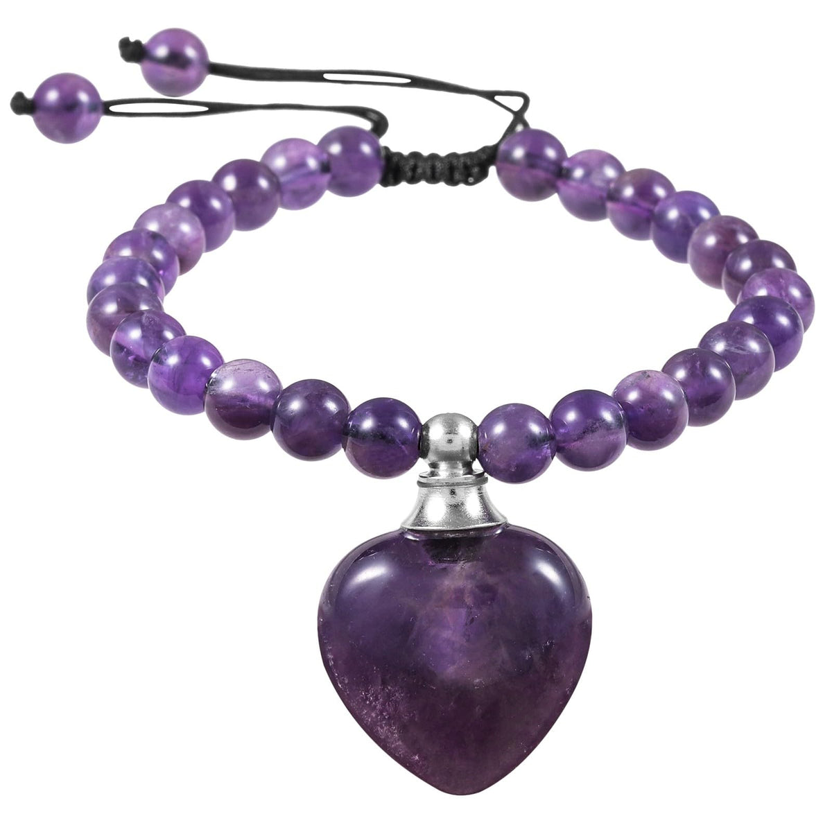 TUMBEELLUWA Healing Amethyst Bracelets Love Jewelry for Women Men 6mm, Adjustable Heart Bead Stone Bracelet for Essential Oils