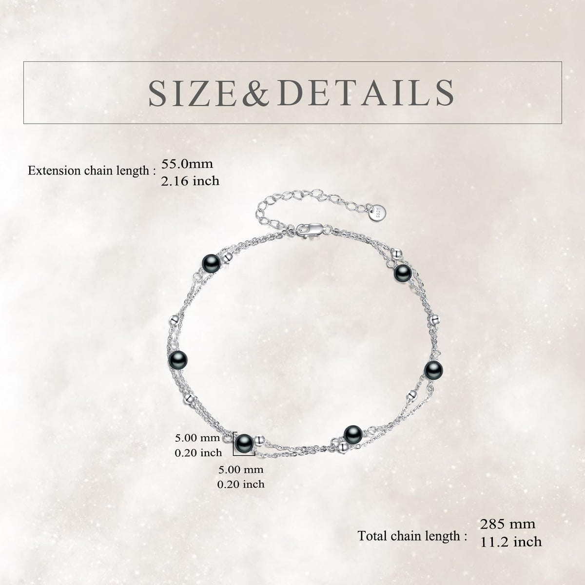 CRMAD Black Pearl Bracelet Anklet for Women Sterling Silver Beach Jewelry Gift for Women (black pearl, bracelet 7+2'')