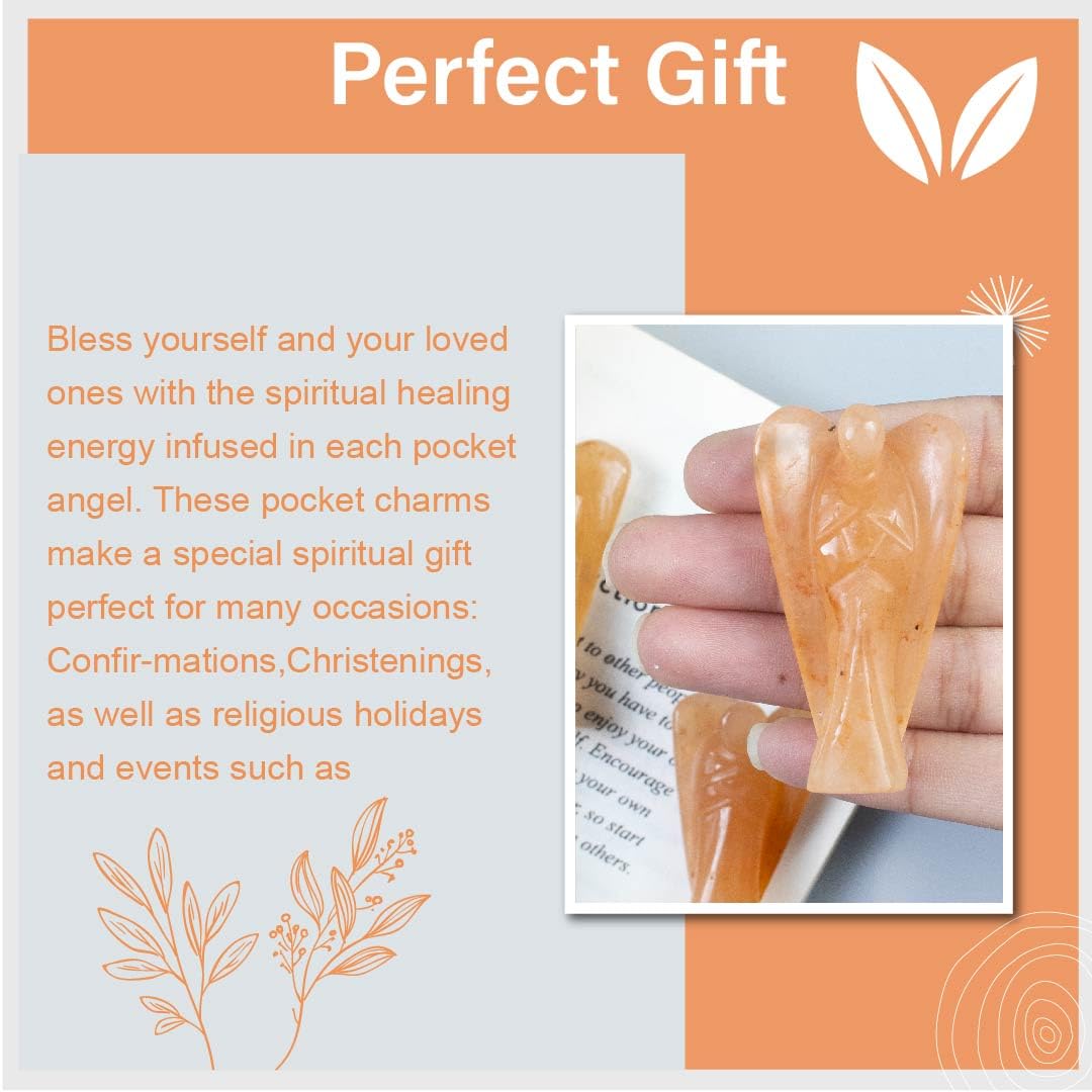 "Red Aventurine Gemstone Guardian Angel Healing Crystal, Hand Carved Pocket Angel Figurine Handmade Mini Statue for Love, Peace & Healing, Crystals for Positive Energy, Natural Gemstone Figurine"