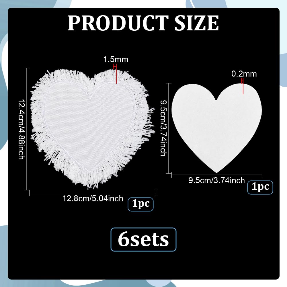 PH PandaHall Sublimation Patches, 6pcs Heart Iron on Blank Patches Embroidery Fabric Patch Repair Sublimation Patch for Hats Caps Backpack Shoes Jeans Uniforms Clothes DIY Craft, White, 3.74x3.54 inch