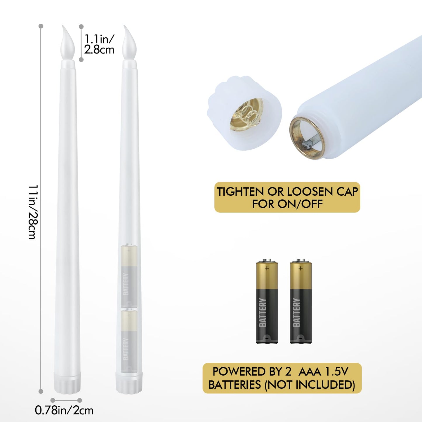 Bazayona 96pcs Flameless Flickering LED Taper Candles Bulk Battery Operated Candles for Christmas Halloween Birthday Wedding Party, (Ivory, 11 inch, 96pcs)