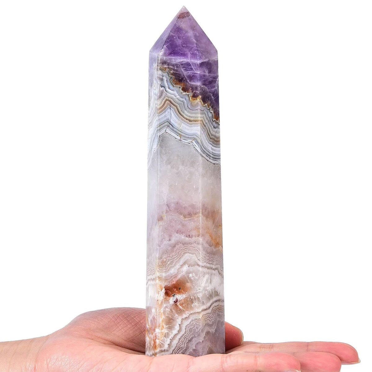 VIZYTOU Purple Amethyst Agate Stone Tower Obelisk Large Healing Crystal Rock Point Wand Reiki Healing Gifts 0.6-1.1 LBS