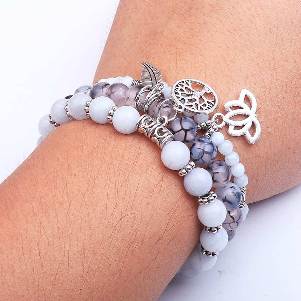 UEUC Tree of Life Yoga Healing Stone Bracelets,Multilayer Lotus Chakra Stone Reiki Bracelet Sets,Anxiety Crystal Natural Stone,for Women Stress Relief