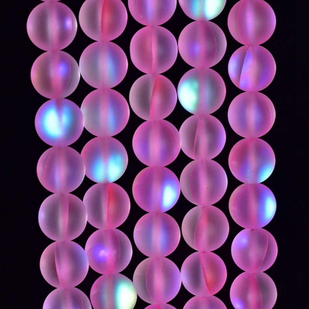Asingeloo 38PCS 10mm Natural Pinkish Mystic Aura Quartz Gemstone Frosted Matte Titanium Round Loose Spacer Beads 15 inch Full Strand Crystal Healing Power Quartz
