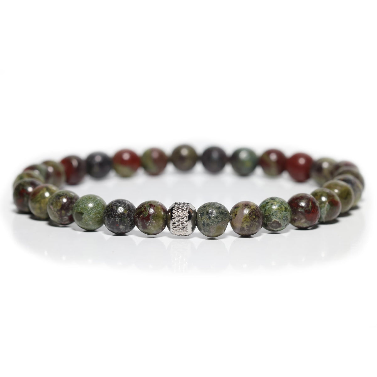 Dragon Blood Jasper Bracelet for Men – Handmade Natural Stone Jewelry with Stainless Steel Accents – Energy and Strength Beaded Bracelet (Dragon Blood)