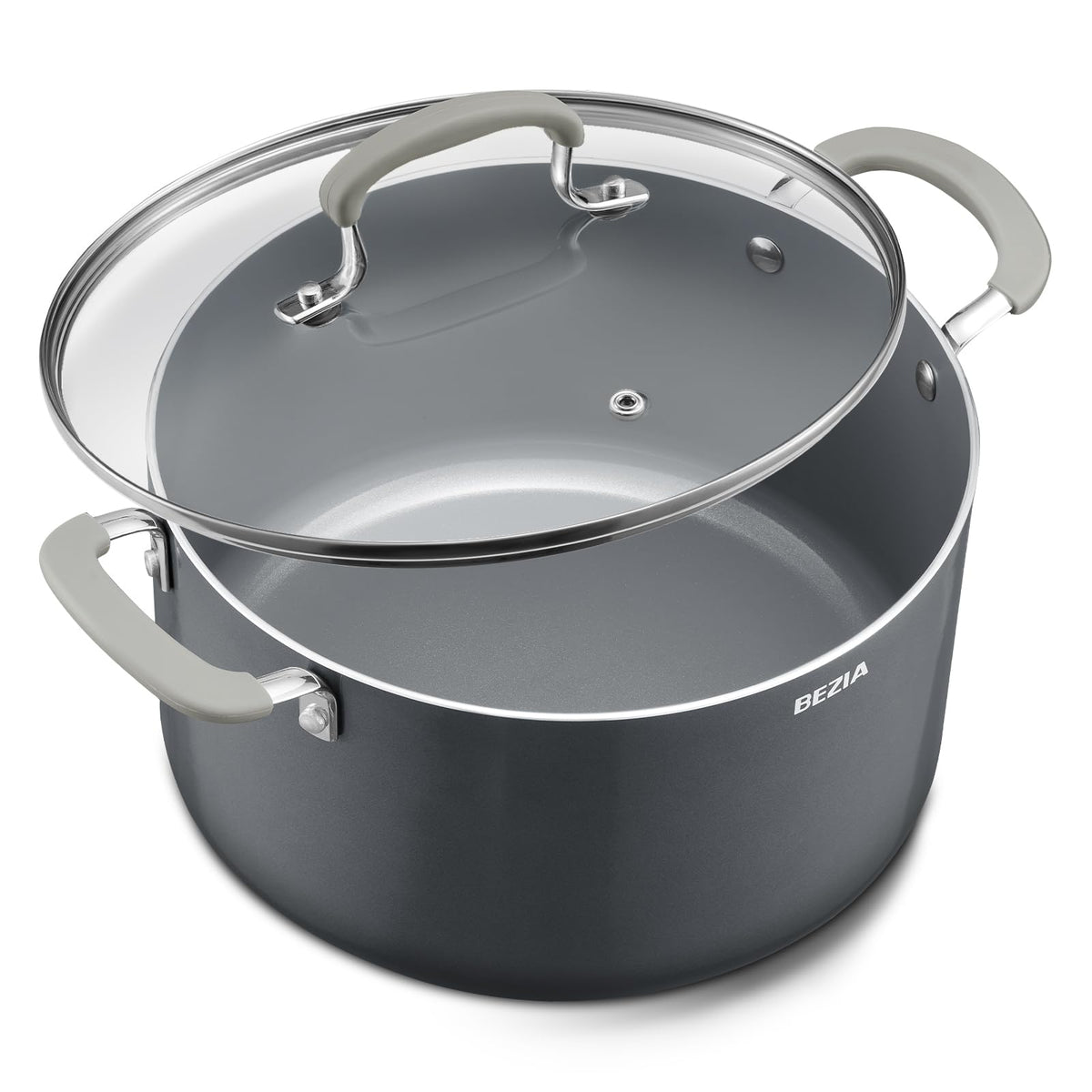 8 Quart Nonstick Stock Pot with Lid - BEZIA Ceramic Large Soup Pot for Family Cooking, Induction Ready, Stay-Cool Silicone Handles, Easy Cleanup, Perfect for Stews, Pasta & Batch Cooking