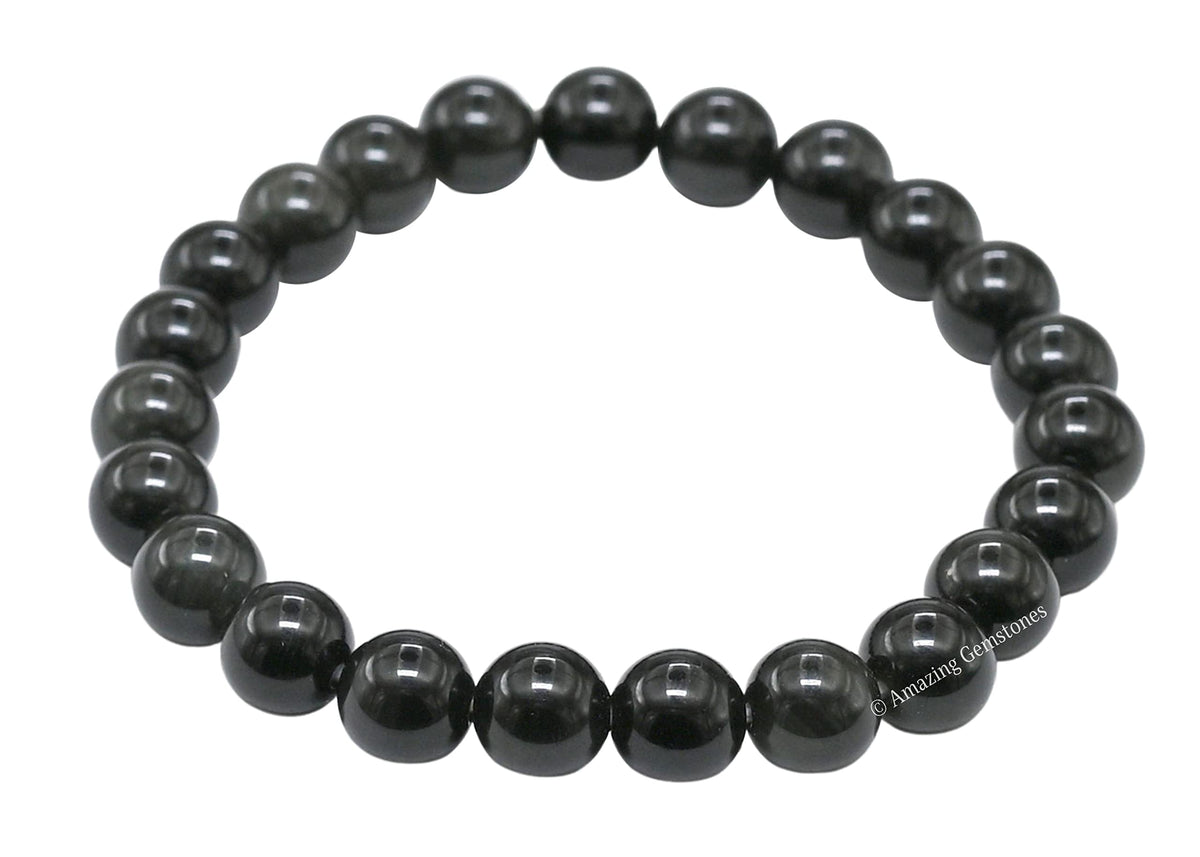 Amazing Gemstone Crystal Bracelet for Women Men's Gifts - Protection Healing Crystal Bracelet - 8mm Gemstone Beaded Stretchable Bracelet Pulseras Para Hombres Mujer Stocking Stuffers Mothers Day Gift (Silver Sheen Obsidian)