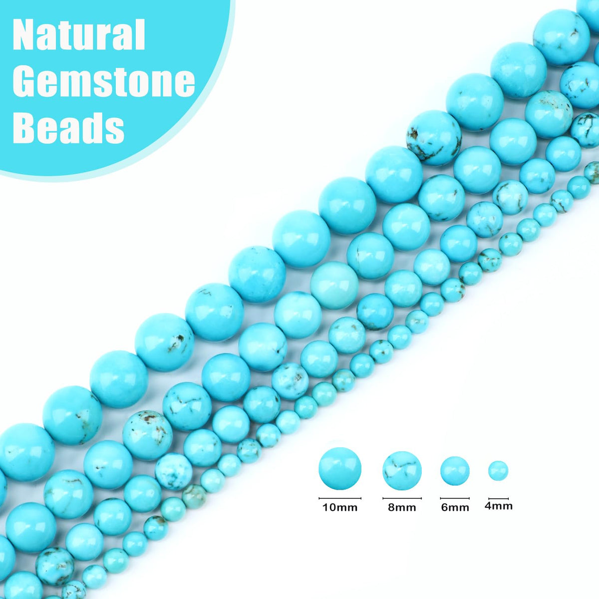 CMBYN Natural Stone Beads Round Genuine Real Stone Beading Strand Loose Gemstones DIY Smooth Bead for Bracelet Necklace Earrings Jewelry Making (Blue Turquoise, 10mm 36 Pieces)