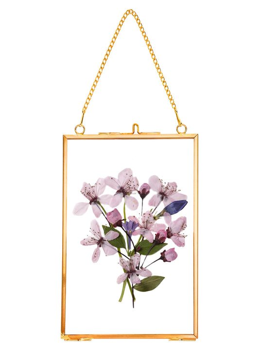 REDHUGO Hanging Pressed Flower Frames, Double Glass Floating Picture Frame Handmade, Glass Frame for Pressed Flowers, Vintage Brass Picture Frame for Artwork Wall Display Mount, Gold, 4x6 Inches