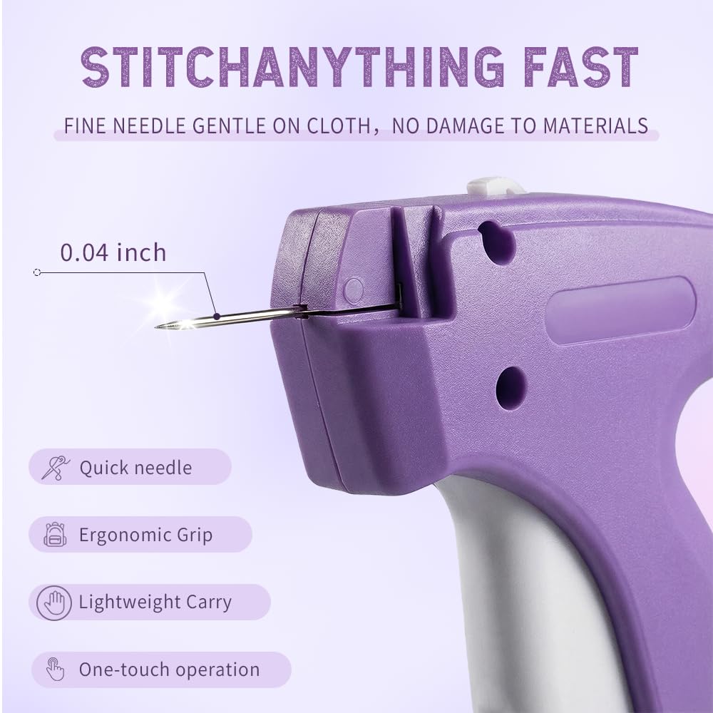 Stitch Gun for Clothes, Quick ClothingFixer & Portable Garment Repair Tool,Mini Stitch Gun Kit with 6 StainlessSteel Needles & 1000 Fastenersfor Fabric, DIY Sewing (Purple)