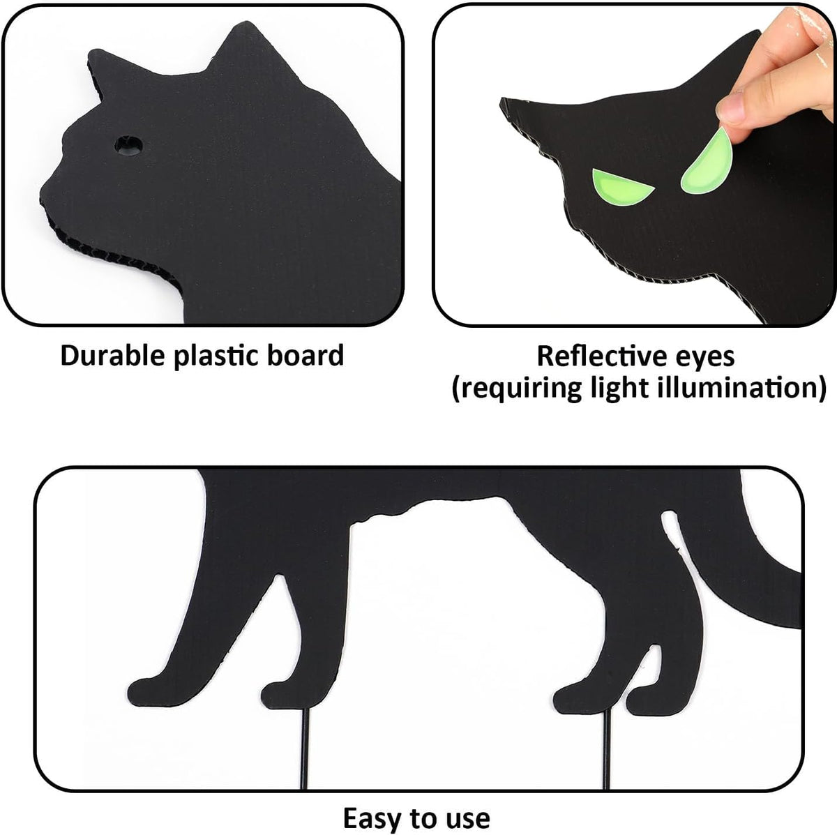 Halloween Decorations Outdoor, 8PC Black Cat Yard Signs with Stakes, Scary Silhouette Glow in Dark Eyes, Waterproof Corrugated Plastic Lawn Decor for Halloween Party Decor