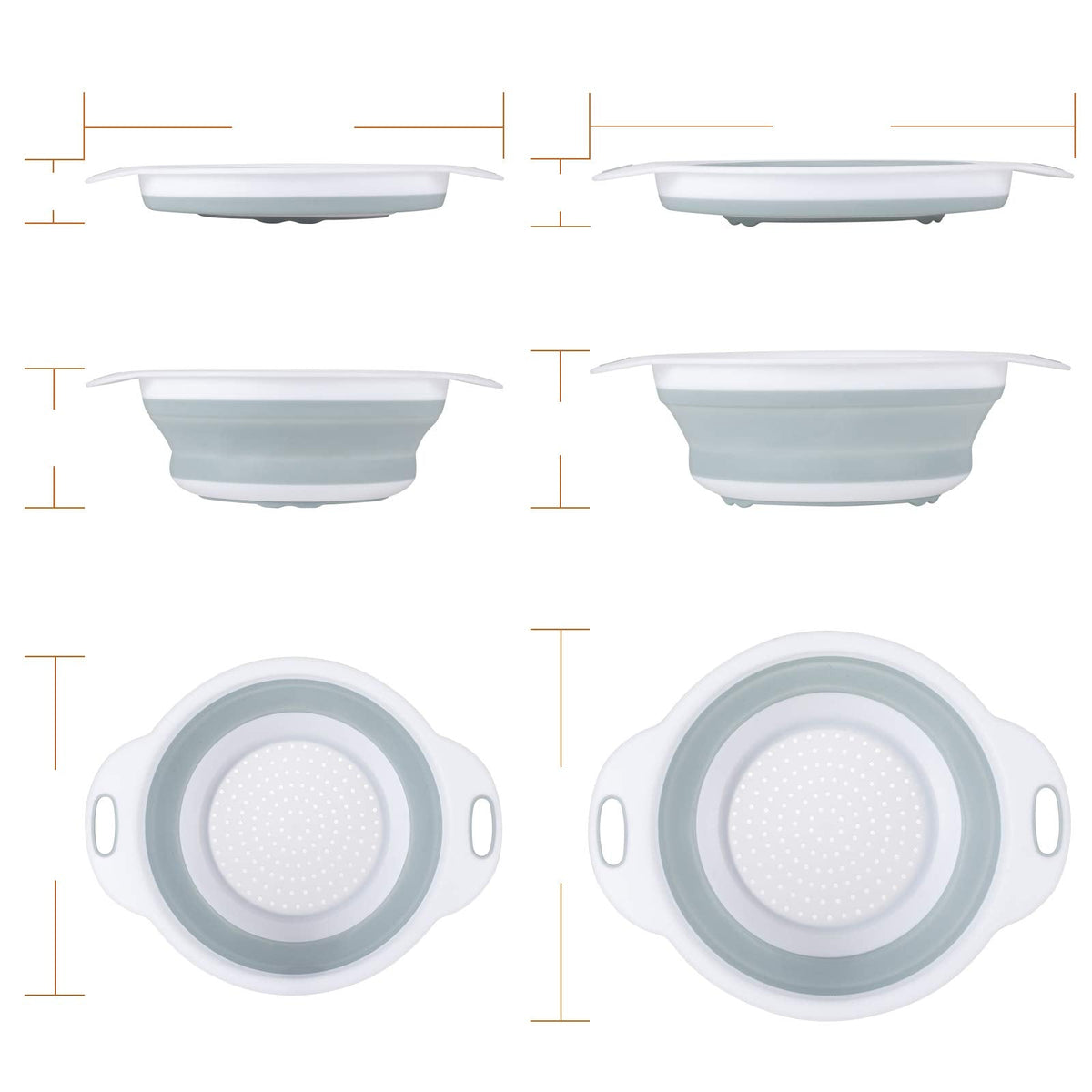 Colander Collapsible, Kitchen Strainer Colander, Collapsible Colander with Extendable Handles for Draining Veggies, Pasta,Fruit, Includes 6, 4 Quart Over the Sink Strainer Folding and 2 Quart Round