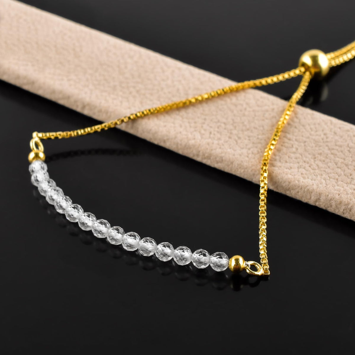 InfinityGemsArt White Topaz Bracelets For Women, November Birthstone Jewelry, Dainty Beads Beaded Stone Bolo Slider, Crystals Gemstones, 14K Gold Plated Adjustable Chain, Valentines Day Gifts For Her