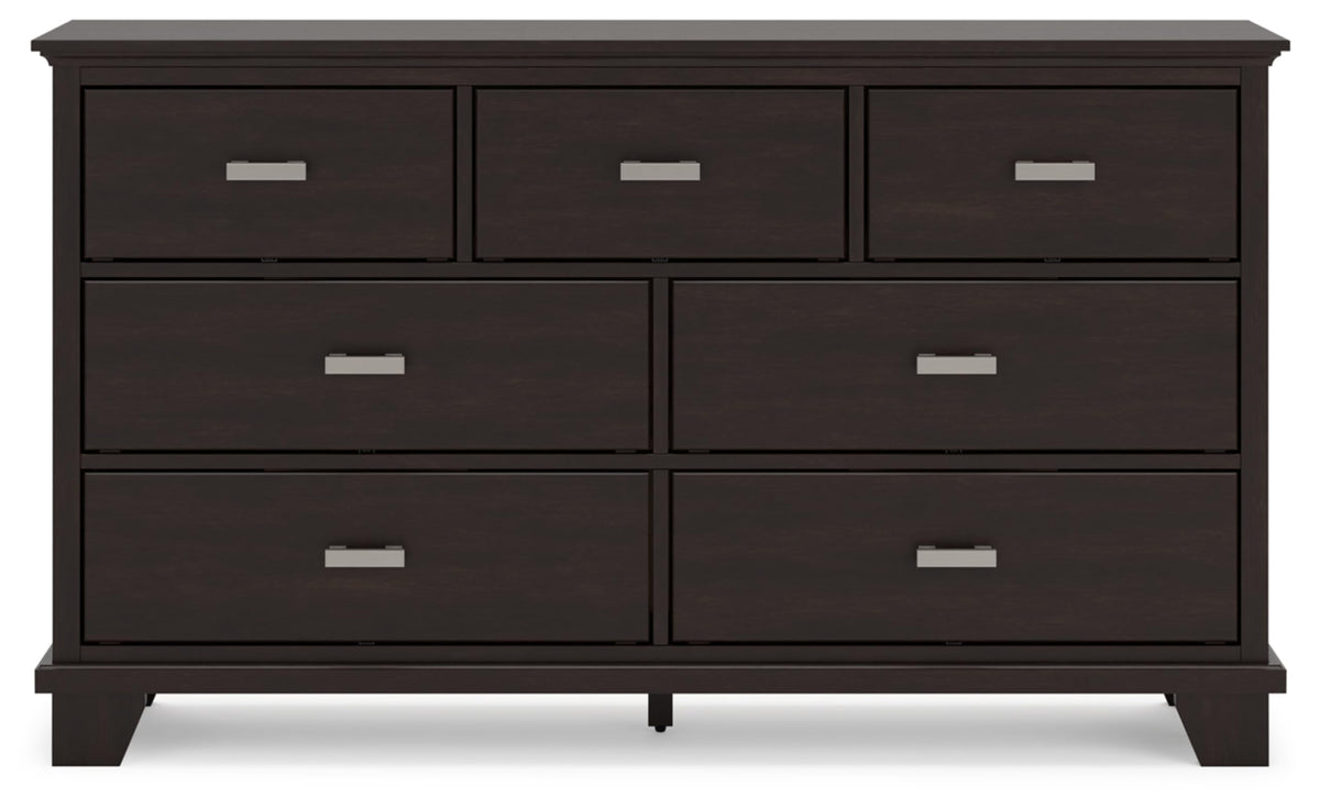 Signature Design by Ashley Covetown Contemporary 7 Drawer Dresser with Safety Stop for Bedroom, Dark Brown